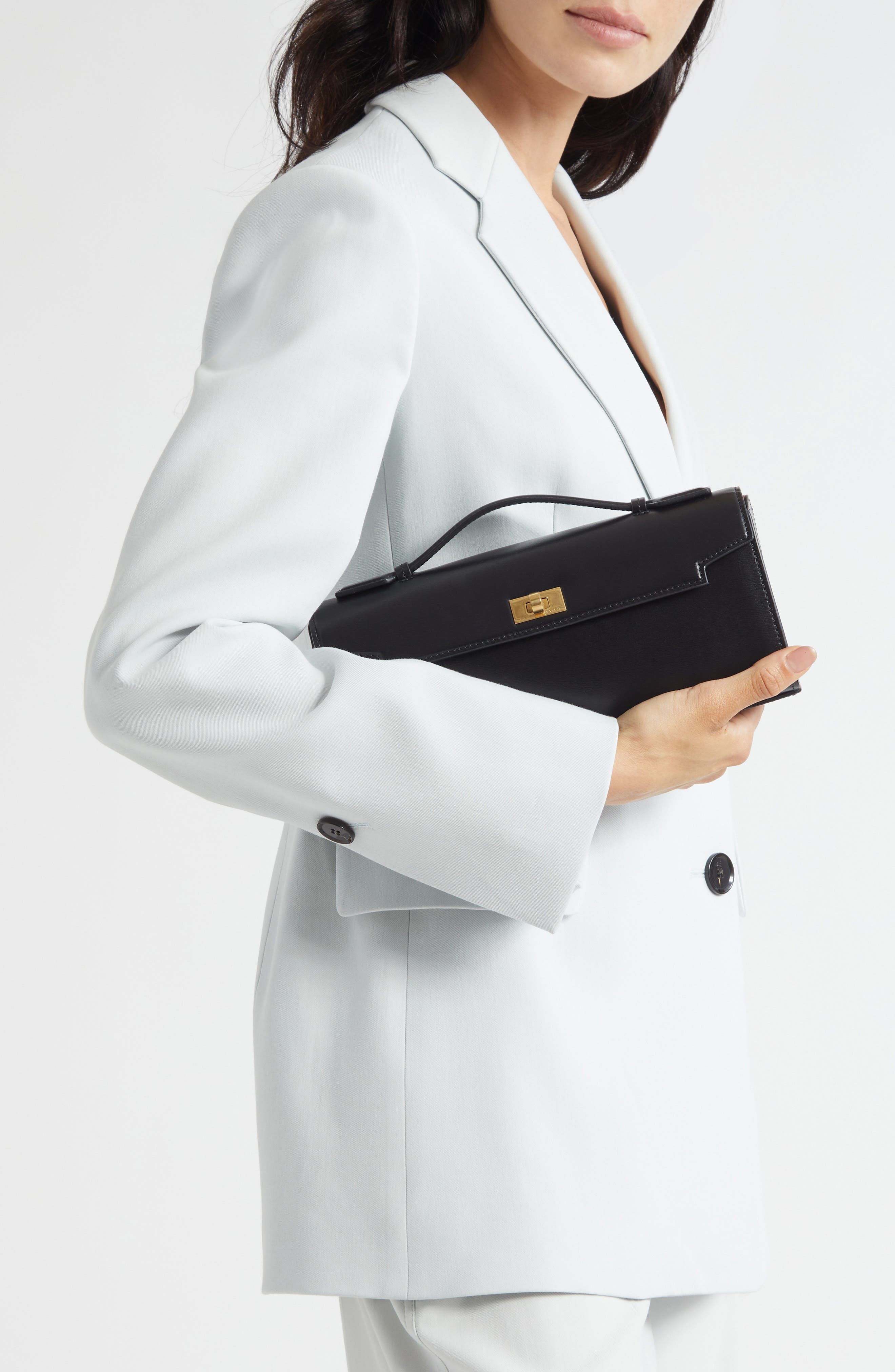 Mortimer Leather Clutch, Alternate, color, BLACK