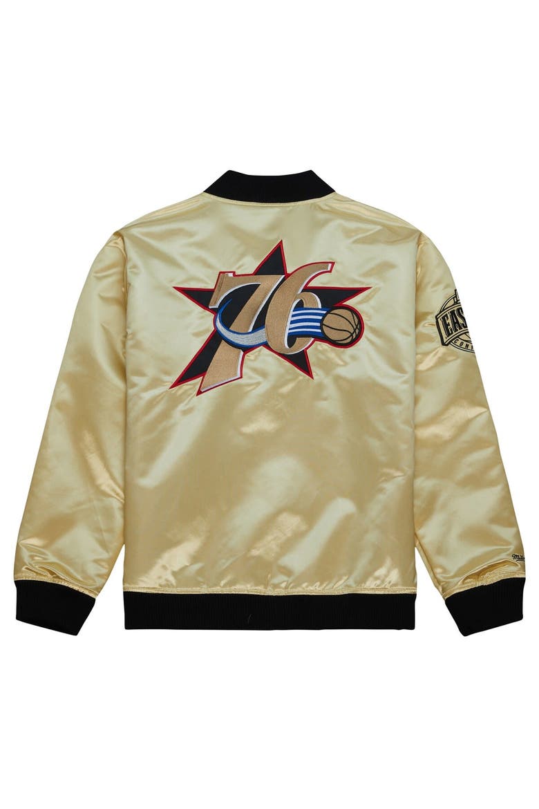 Men's Mitchell & Ness Gold Philadelphia 76ers Team OG 2.0 Vintage Logo Satin Full-Zip Jacket, Alternate, color, Gold
