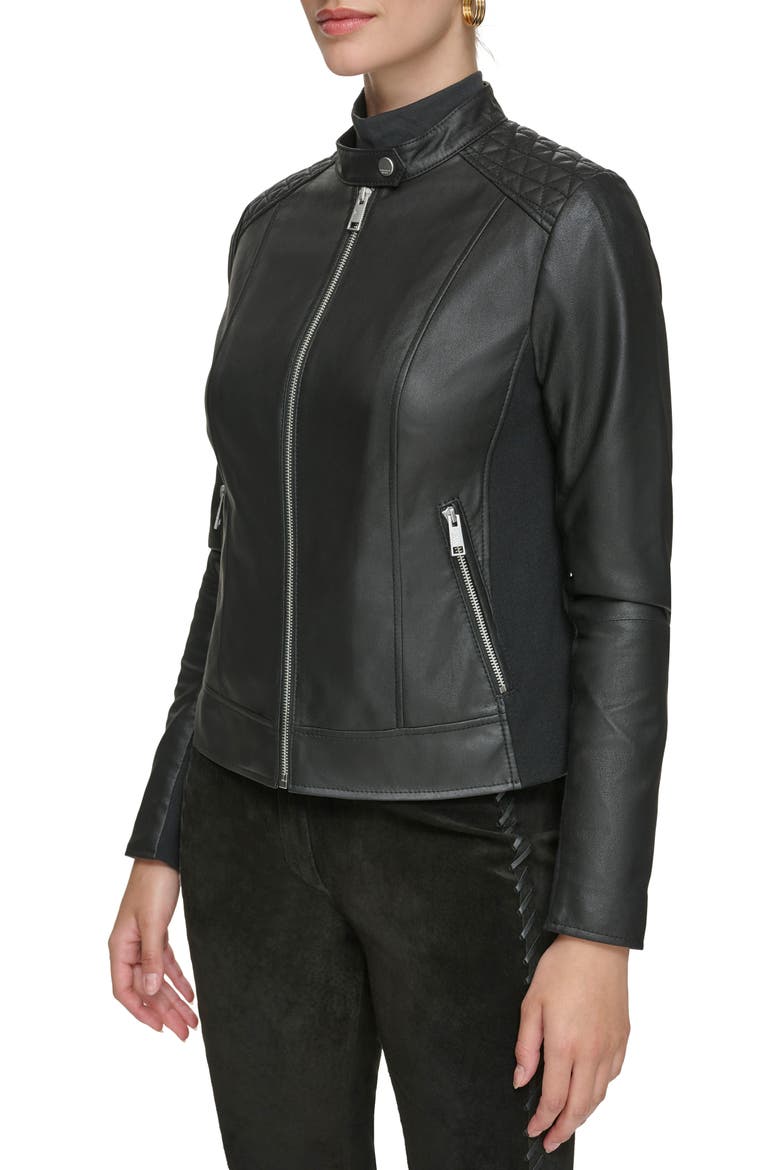 Leather Racer Jacket, Alternate, color, BLACK