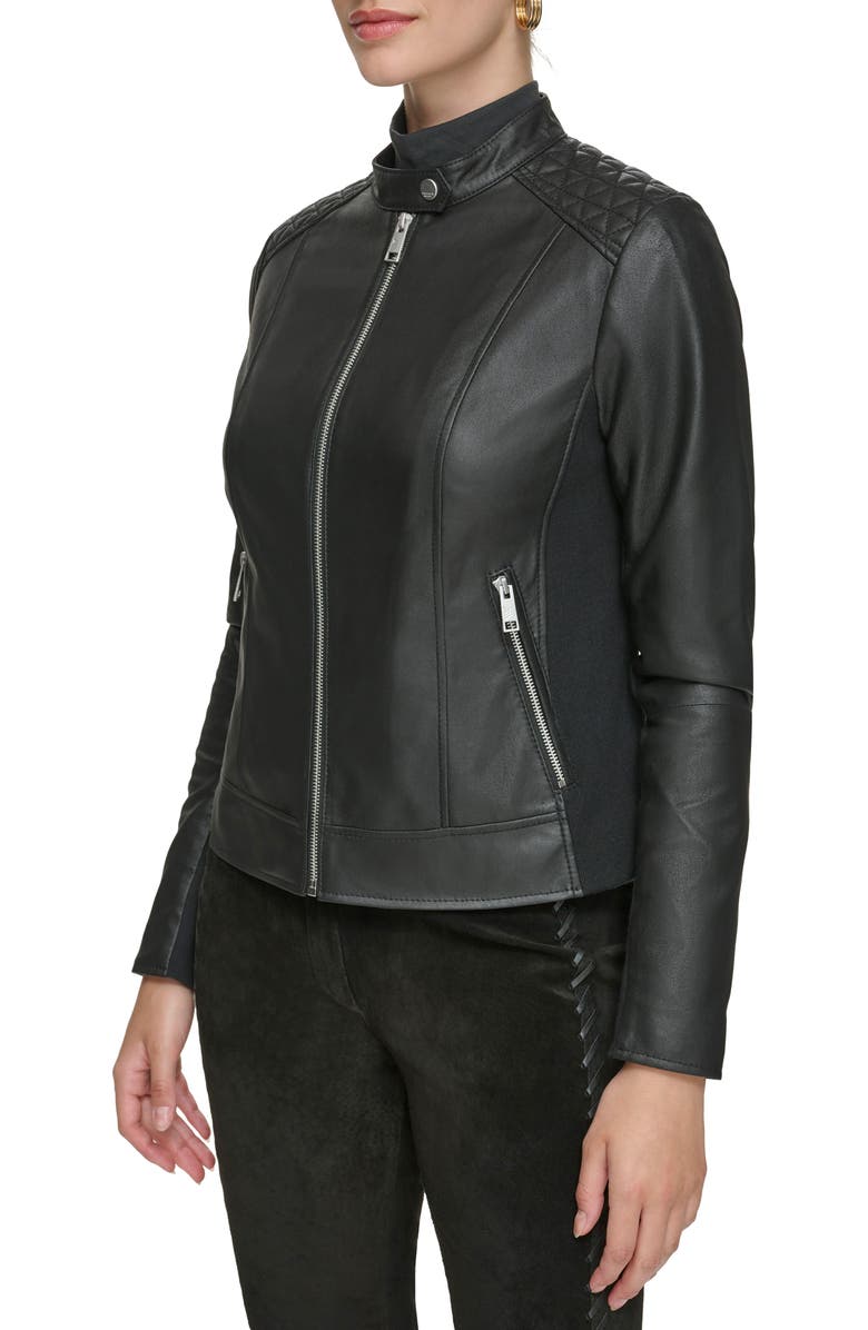 Andrew Marc Leather Racer Jacket, Alternate, color, Black