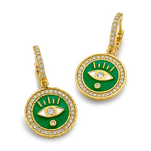 Enameled Evil Eye Huggie Earrings with Diamonds