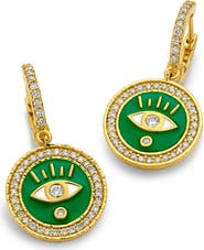 Buddha Mama Enameled Evil Eye Huggie Earrings with Diamonds