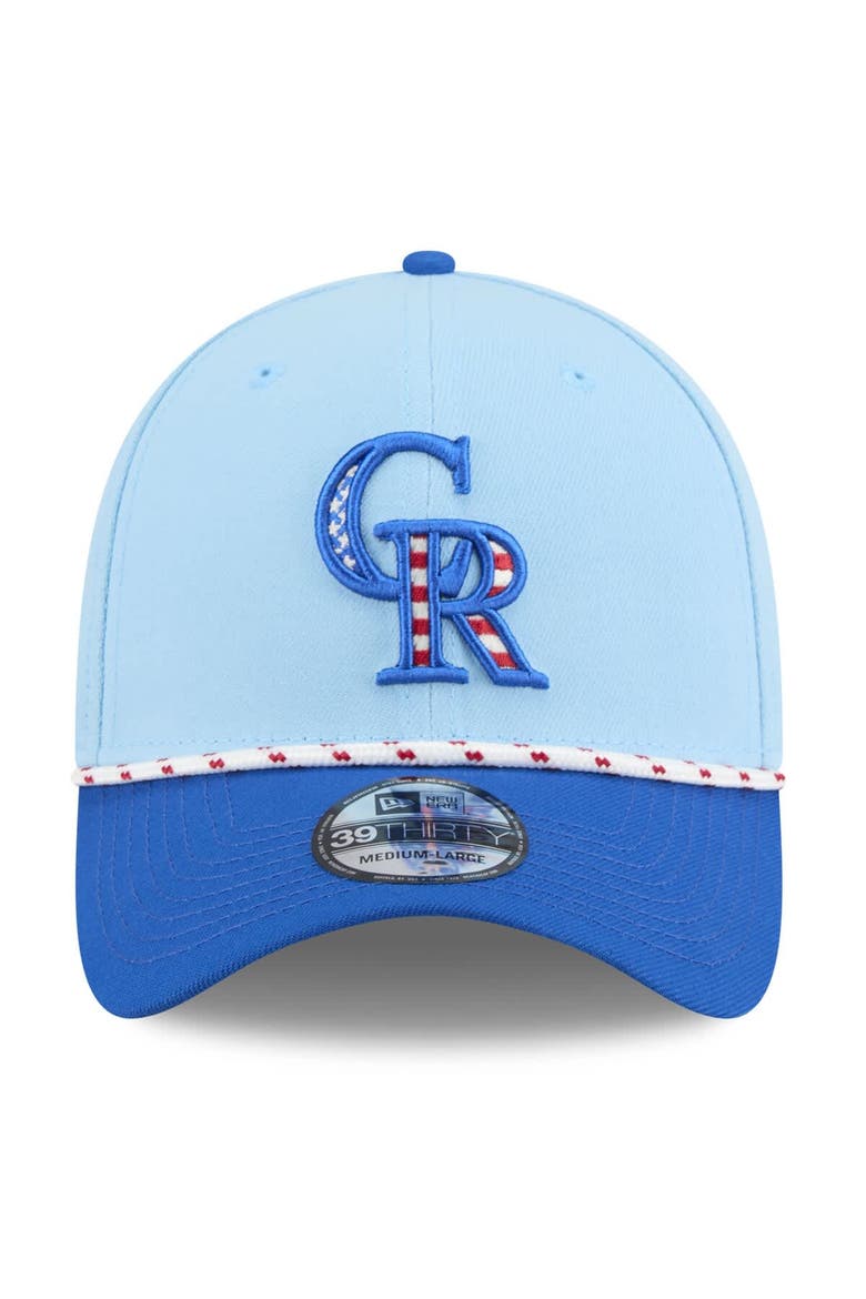 Men's New Era Light Blue/Blue Colorado Rockies 2025 Fourth of July 39THIRTY Flex Hat, Alternate, color, Light Blue