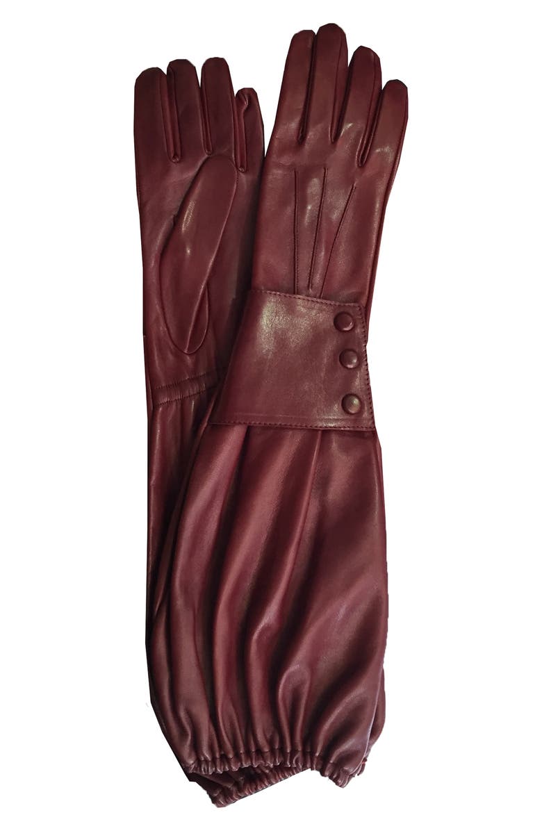 Paula Rowan Belle Leather Gaunlet Gloves, Main, color, Bordeaux