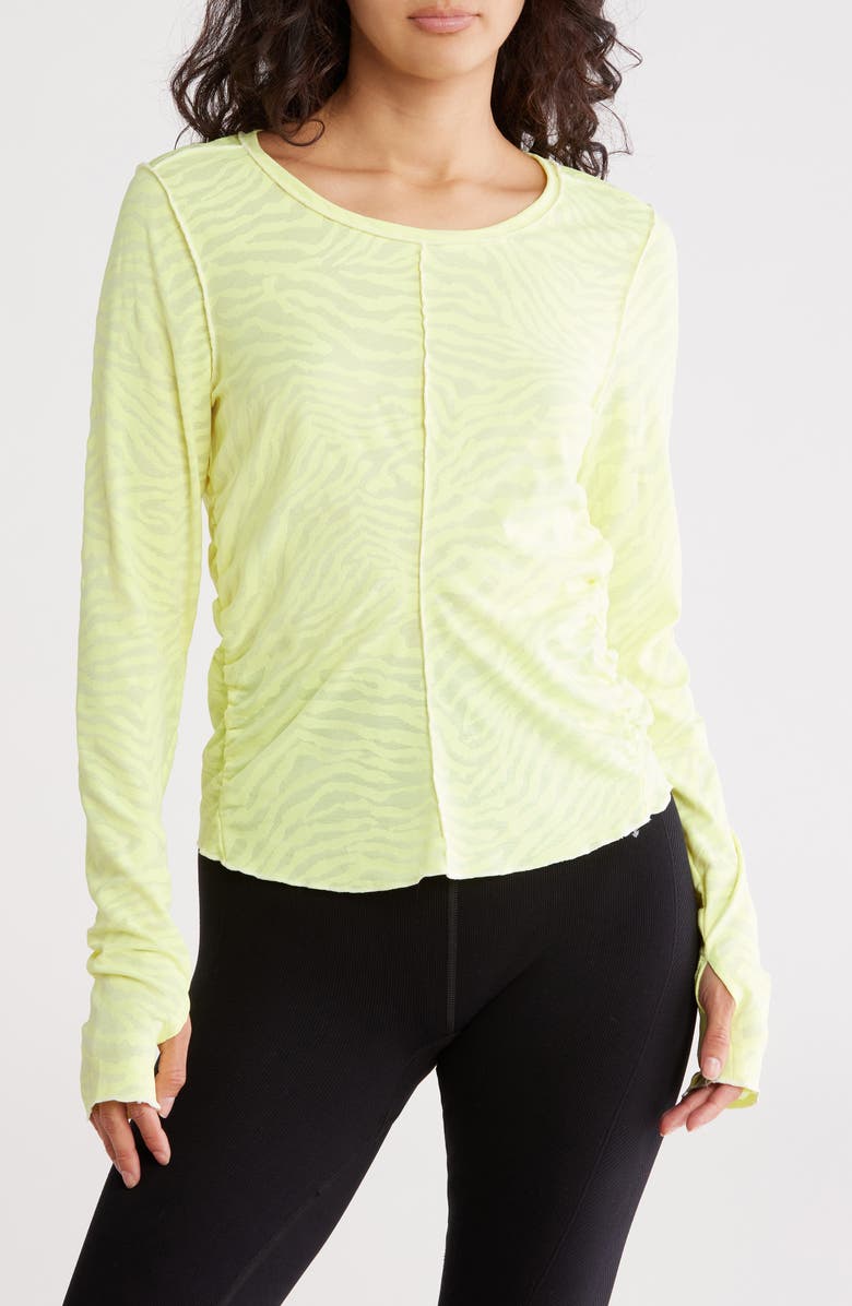 Free People FP Movement Right on Run Long Sleeve Jacquard Top, Main, color, Neon Yellow