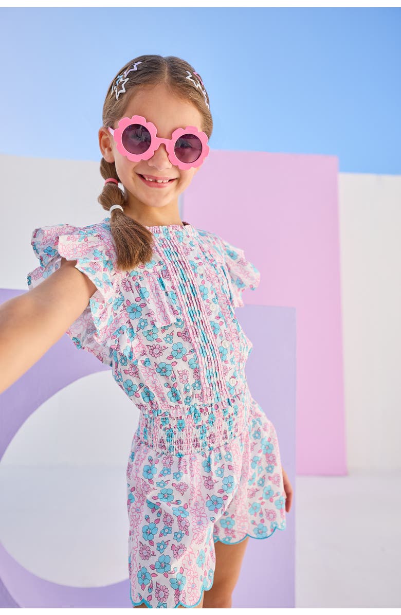 BISBY Kids' Shirred Scallop Shorts, Alternate, color, Marguerite Floral Pink