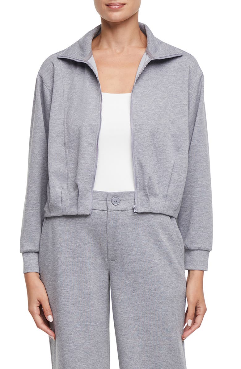 Three Dots Bubble Hem Full Zip Jacket, Main, color, Heather Grey