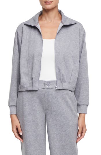 Three Dots Bubble Hem Full Zip Jacket In Gray