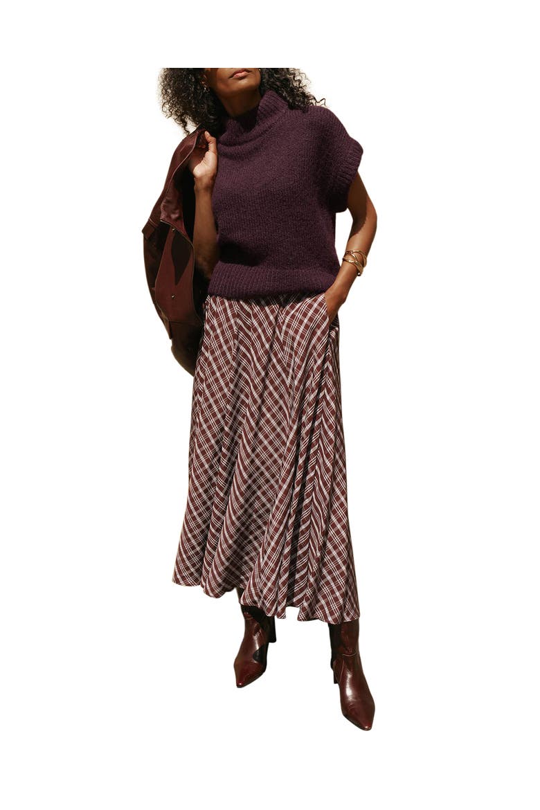 Checked Midi Skirt, Alternate, color, Brown