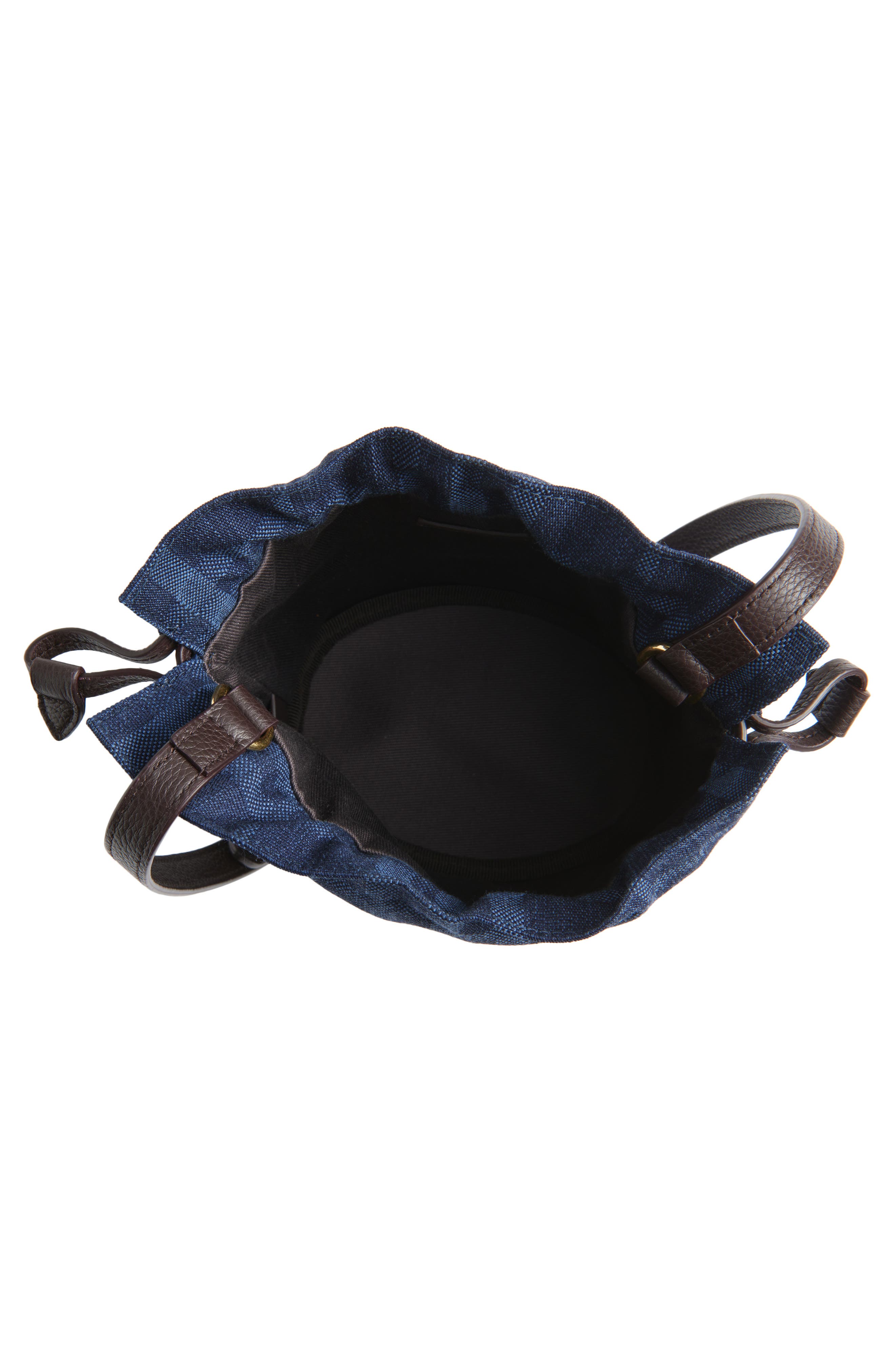 Burberry Mini Horseshoe Denim Crossbody Bucket Bag, Alternate, color, Blue