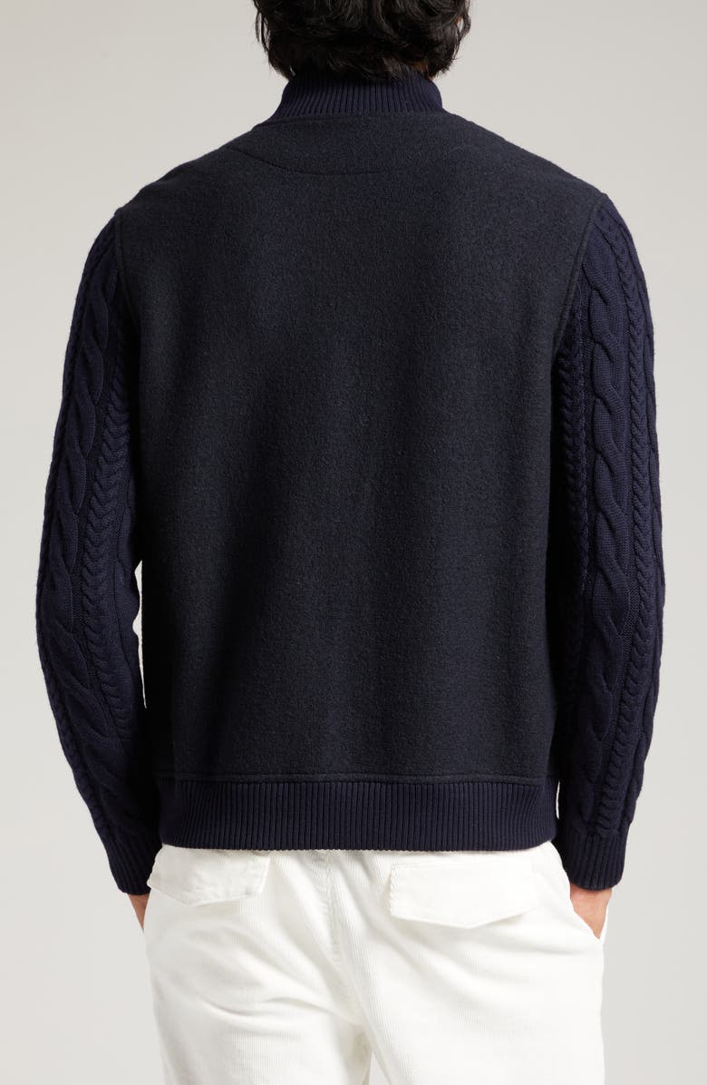 Eleventy Cable Stitch Sleeve Boiled Wool Bomber Jacket, Alternate, color, 