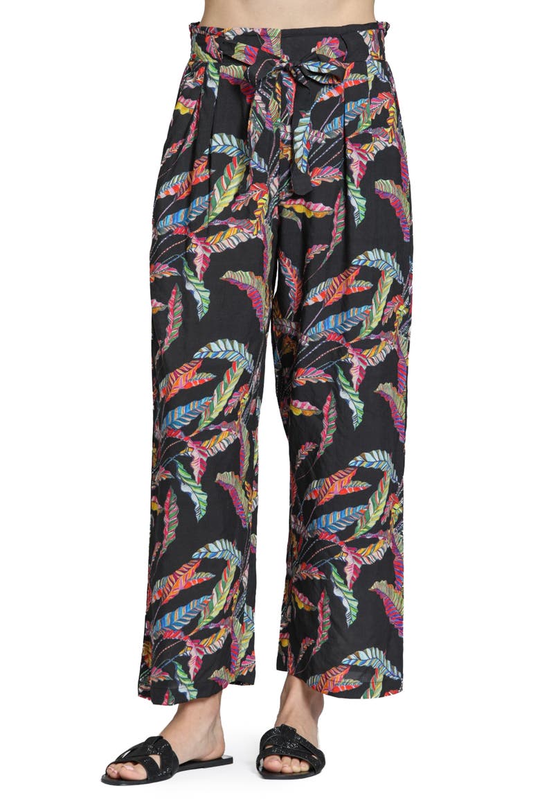 Print Tie Waist Crop Wide Leg Pants, Main, color, BLACK MULTI