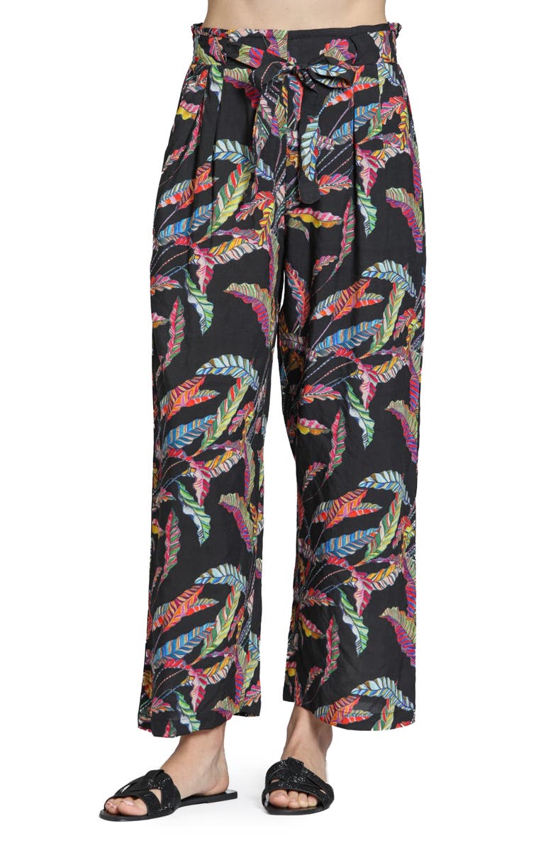 APNY Print Tie Waist Crop Wide Leg Pants, Main, color, Black Multi