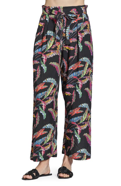 Print Tie Waist Crop Wide Leg Pants