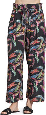 APNY Print Tie Waist Crop Wide Leg Pants