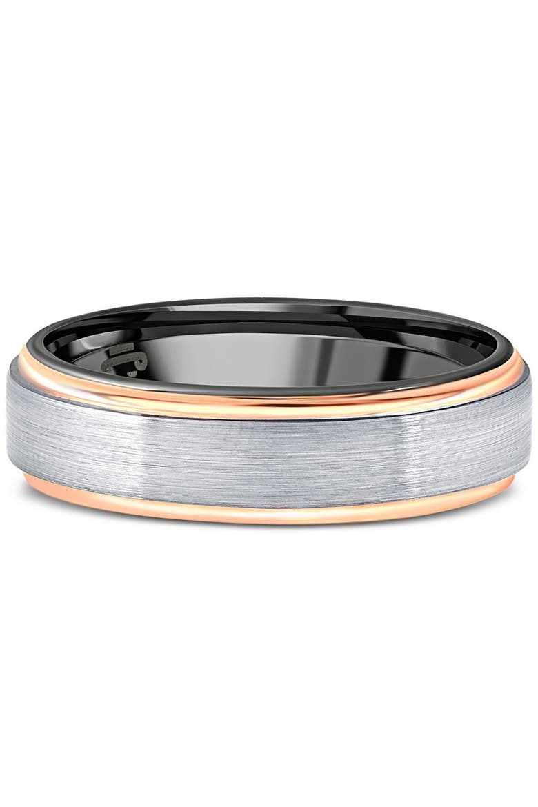 Men's Brushed Black Tungsten & Gold Plated Two Tone 6mm Ring Wedding Band, Main, color, Tungsten