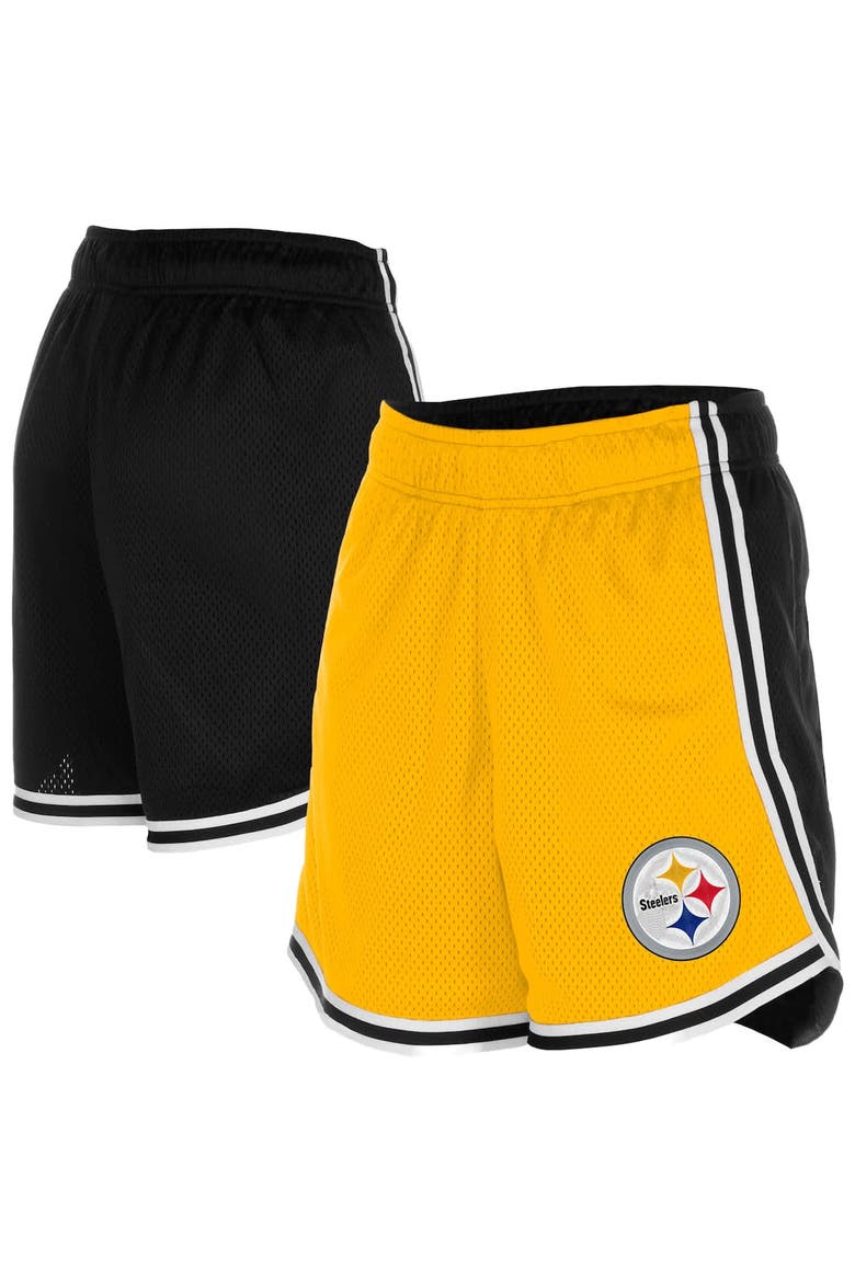 Women's New Era Gold/Black Pittsburgh Steelers Sport Classics Mesh Shorts, Alternate, color, Gold