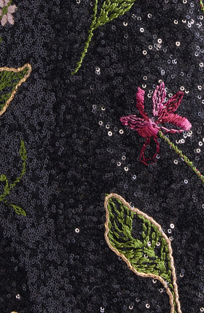 Giambattista Valli Sequin Floral Embroidered Coat with Faux Fur Trim, Alternate, color, Black Multi