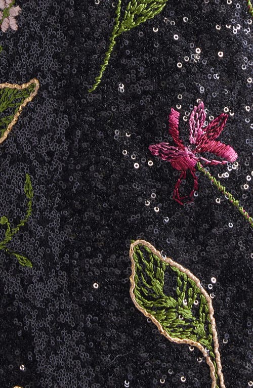 Giambattista Valli Sequin Floral Embroidered Coat With Faux Fur Trim In Multi
