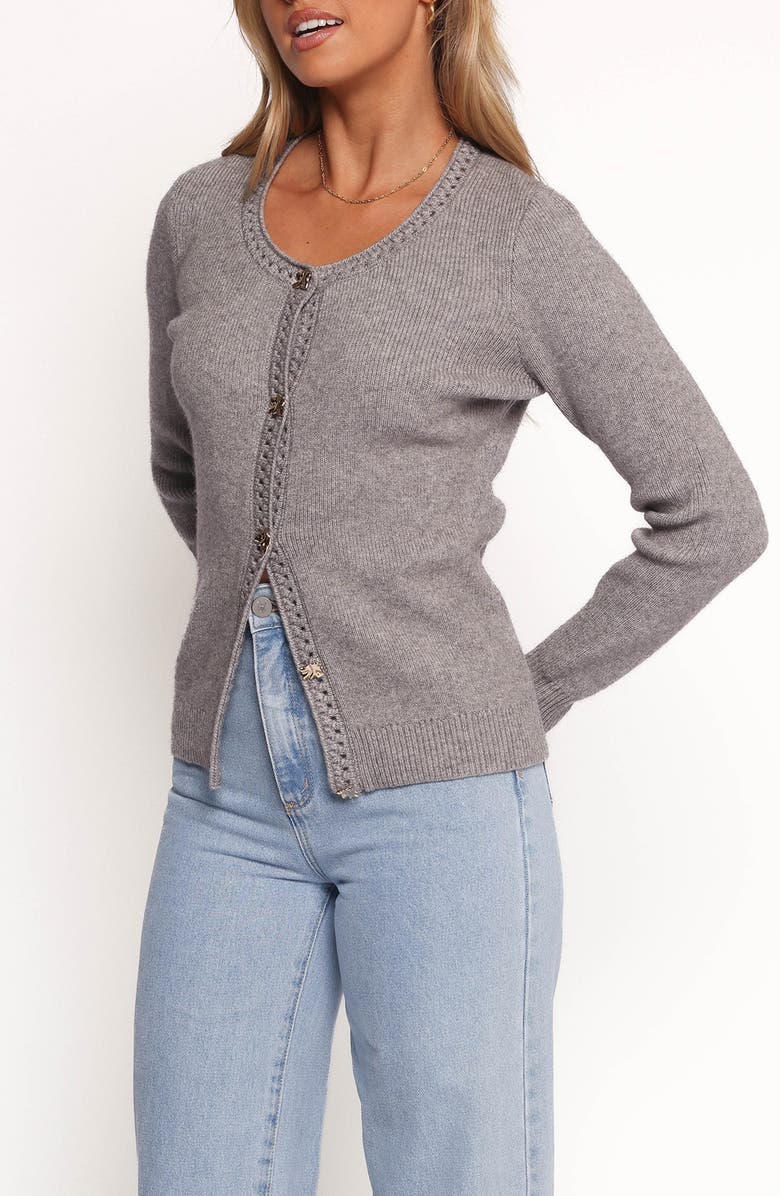 Petal & Pup Quay Openwork Detail Cardigan, Alternate, color, Heather Grey