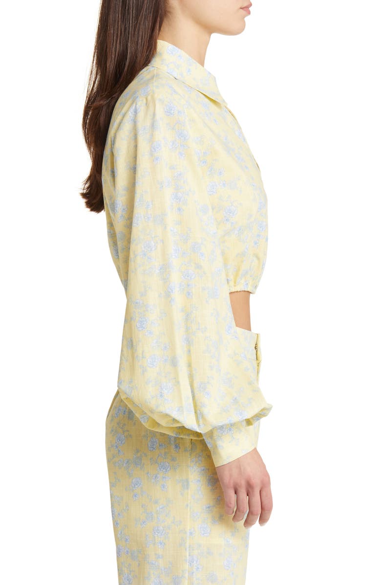 YELLOW THE LABEL June Floral Print Bishop Sleeve Linen Crop Shirt, Alternate, color, 