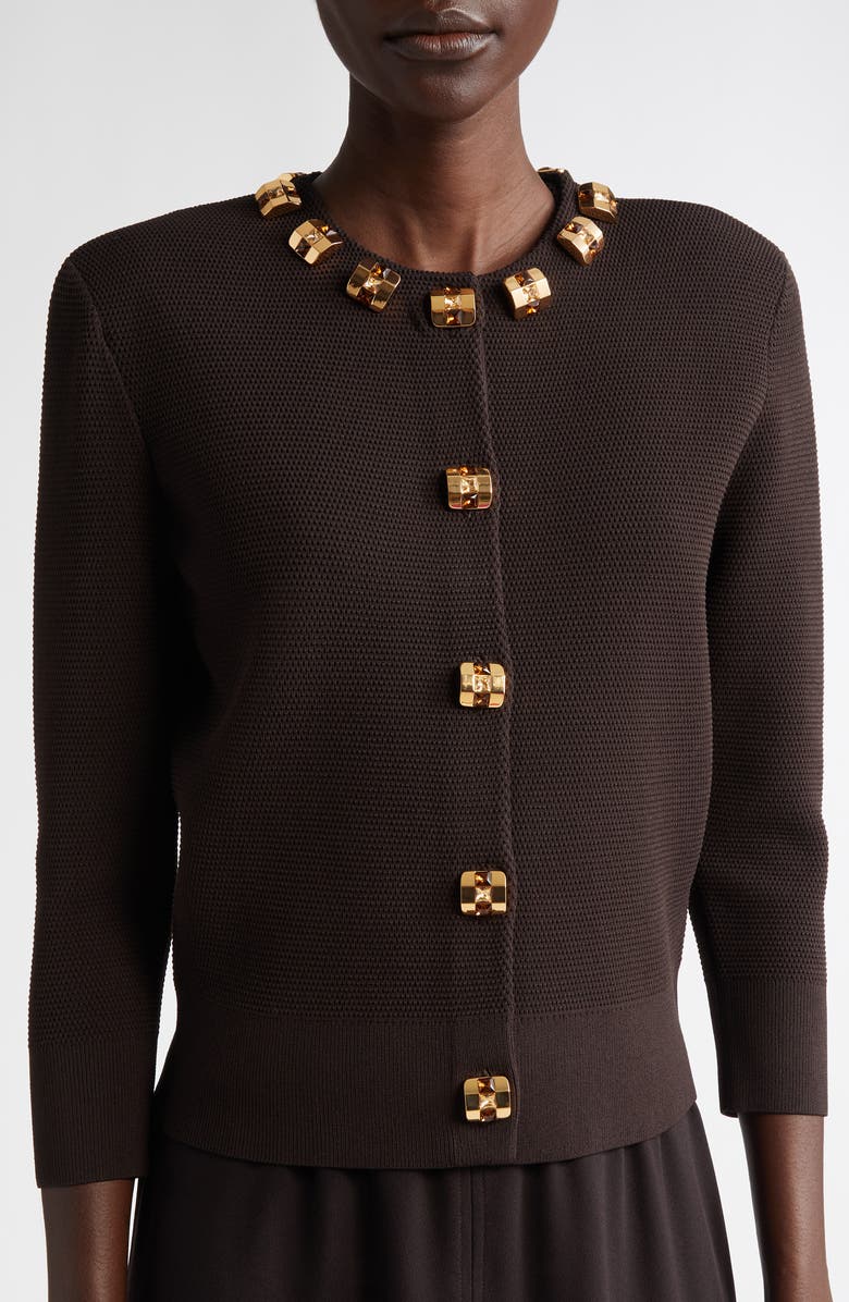 St. John Collection Studded Piqué Cardigan, Alternate, color, 