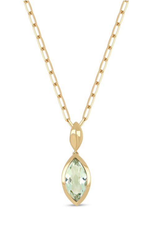14k Gold Green Amethyst Pendant Necklace