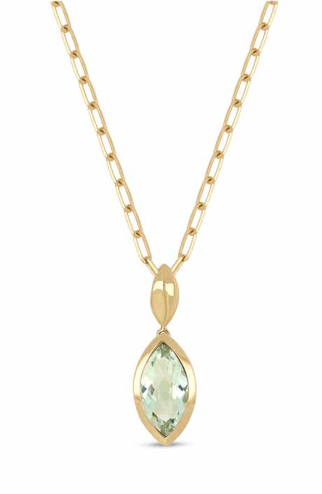 14k Gold Green Amethyst Pendant Necklace
