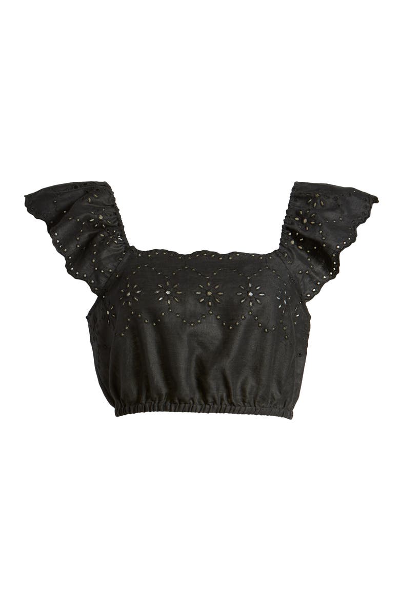 Eyelet Crop Top, Alternate, color, BLACK