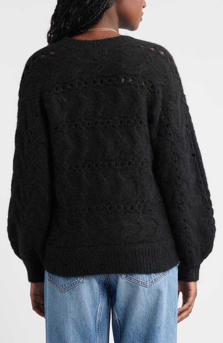 Treasure & Bond Cable Crewneck Sweater, Alternate, color, Black