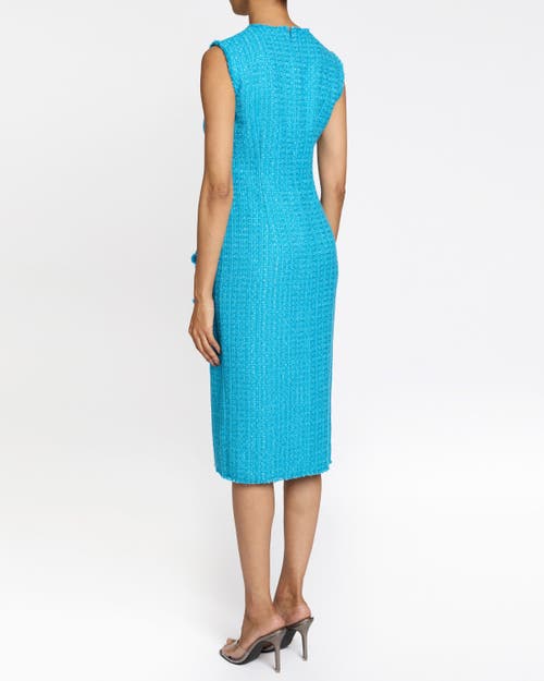 Santorelli Cami Sleeveless Luxury Tweed Sheath Dress With Skirt Ruffle In Aquamarine