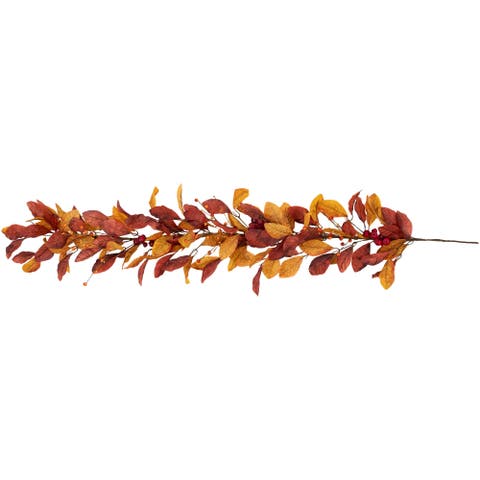 Autumn Magnolia Leaves and Mixed Berries Artificial Fall Harvest Garland - 5' x 8"