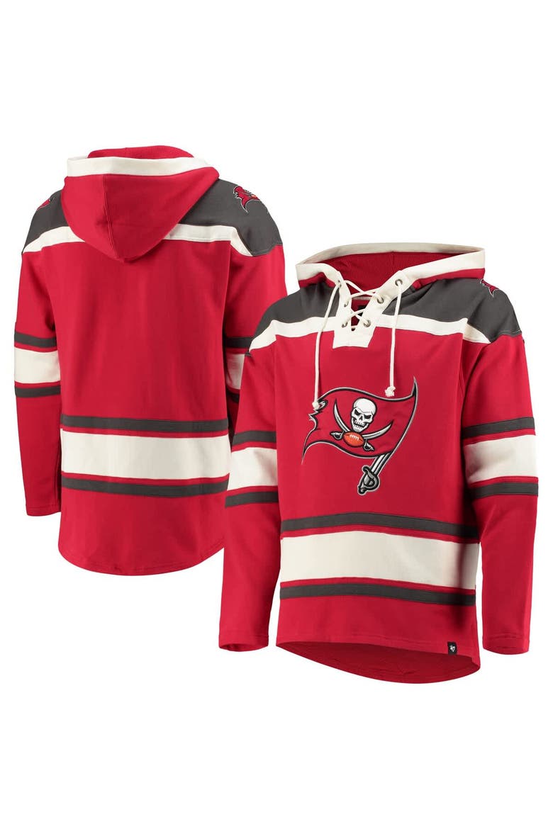 Men's '47 Red Tampa Bay Buccaneers Lacer V-Neck Pullover Hoodie, Main, color, Red