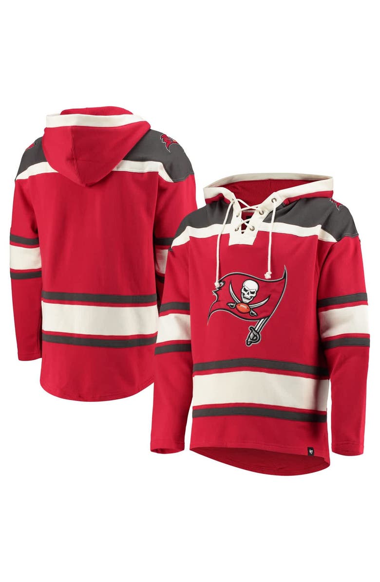 '47 Men's '47 Red Tampa Bay Buccaneers Lacer V-Neck Pullover Hoodie, Main, color, Red