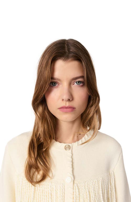 Maje Fringed Cardigan In Ecru