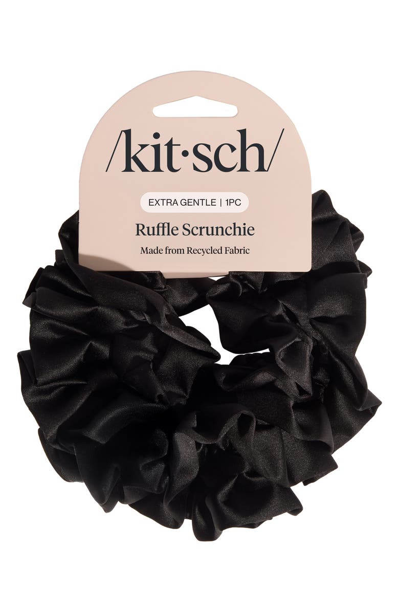 Kitsch Satin Ruffle Scrunchie, Alternate, color, Black