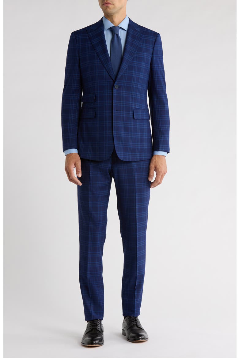 Trim Fit Plaid Two-Piece Suit, Main, color, BLUE