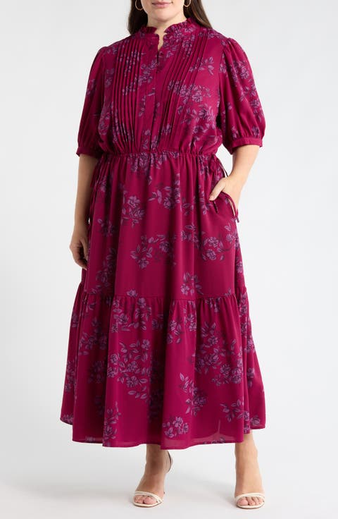 Zurum Floral Print Pintuck Pleat Dress (Plus)