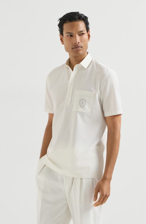 Lightweight virgin wool polo shirt with chest pocket and logo
