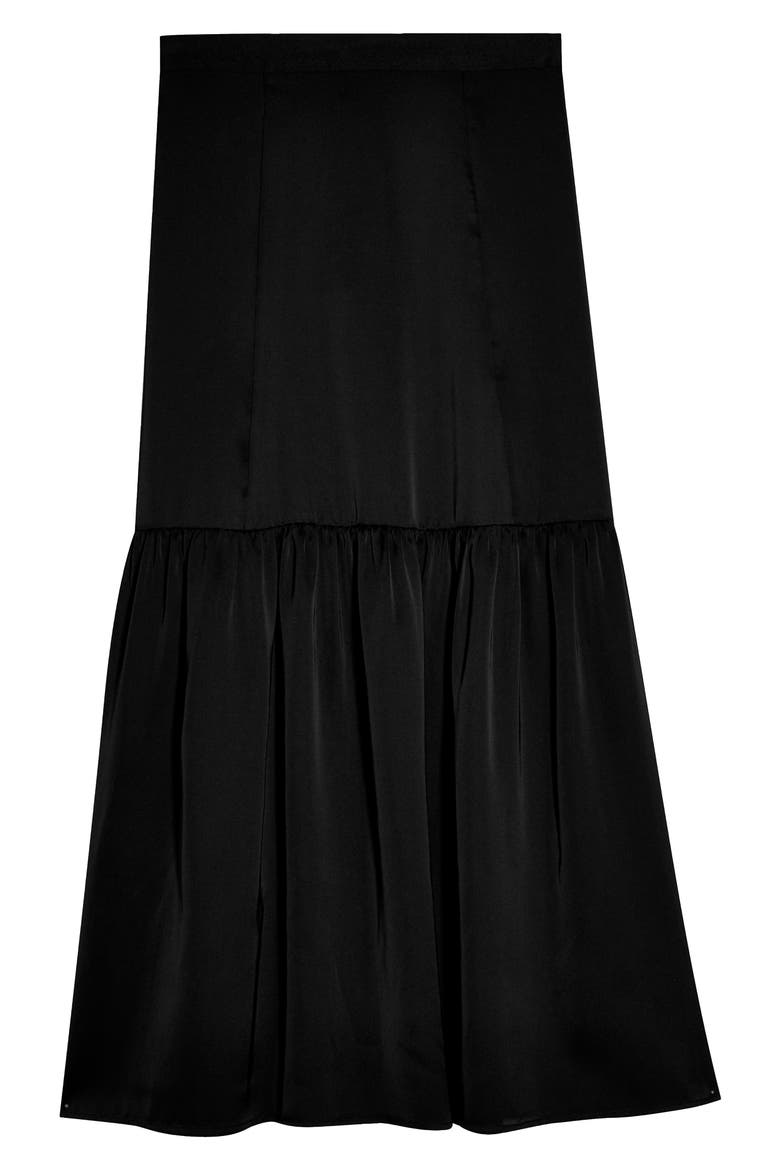 Satin Tiered Midi Skirt, Alternate, color, BLACK