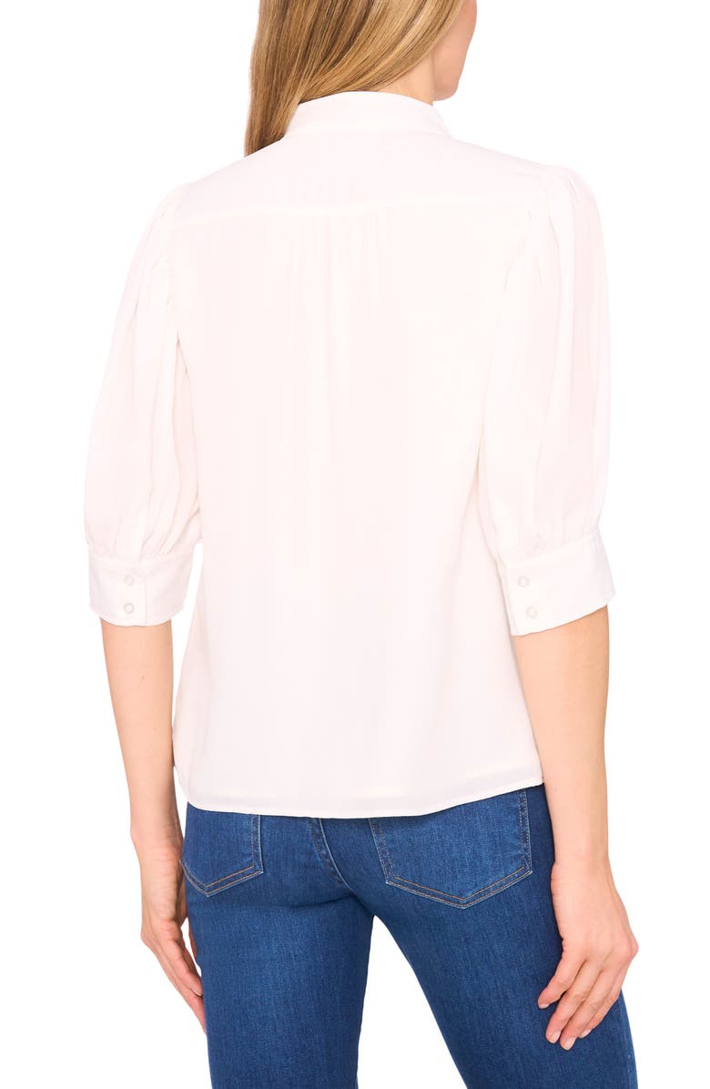 CeCe Bow Detail Button Front Top, Alternate, color, New Ivory