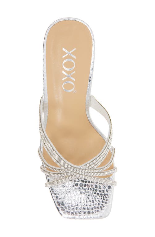 Xoxo Fanny Rhinestone Strap Slide Sandal In Silver Snake
