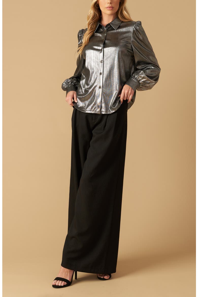 Foil Coated Button-Up Shirt, Alternate, color, SILVER