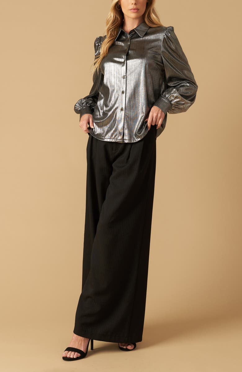 FLYING TOMATO Foil Coated Button-Up Shirt, Alternate, color, Silver