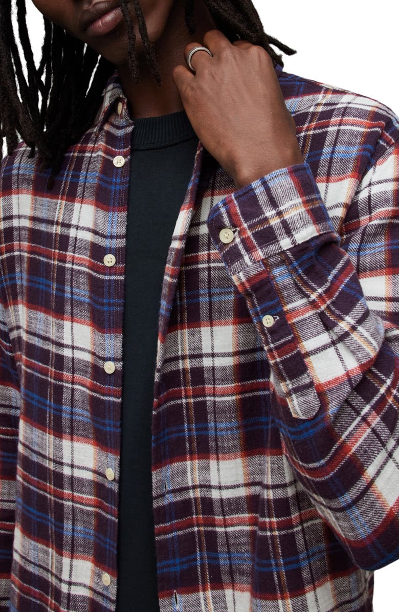 AllSaints Lakeshort Plaid Flannel Button-Up Shirt, Alternate, color, 