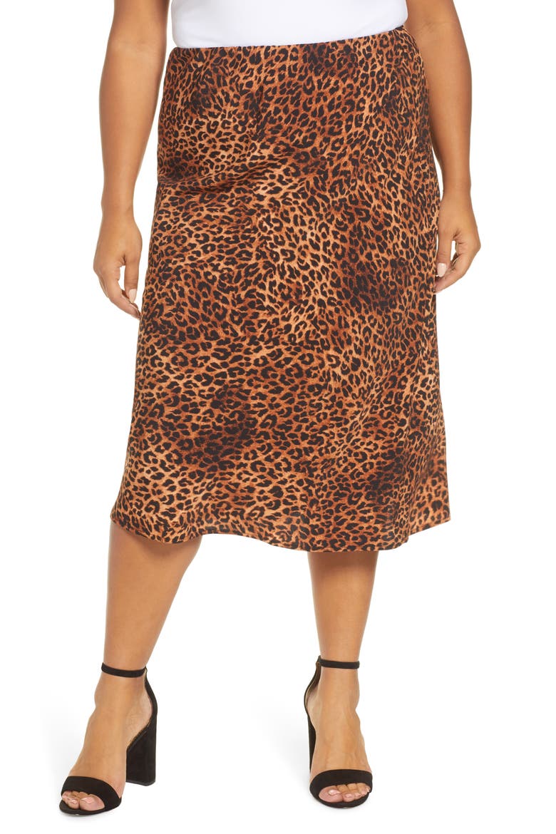 Lyndon Satin Bias Skirt, Main, color, TEXTURED LEOPARD