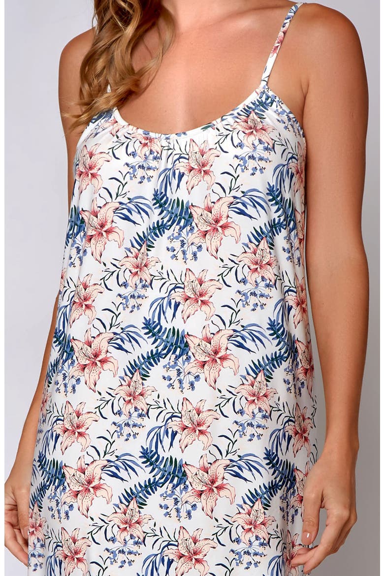 Tropical Floral Printed Long Nightgown, Alternate, color, Cream
