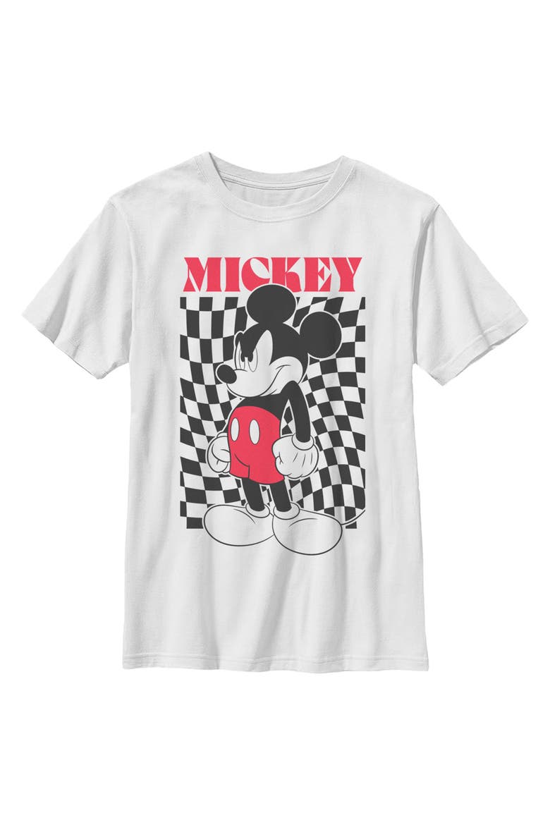 Boy's Mickey & Friends Checkered Mad Pose  Graphic T-Shirt, Main, color, White