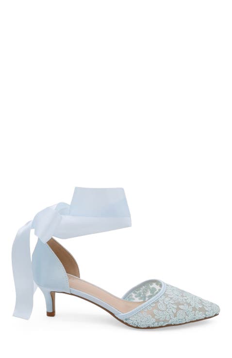 Claudia Crochet Lace Kitten Heel with Satin Wrapped Tie