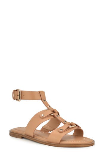 Nine West Jouise Studded Gladiator Sandal In Light Natural